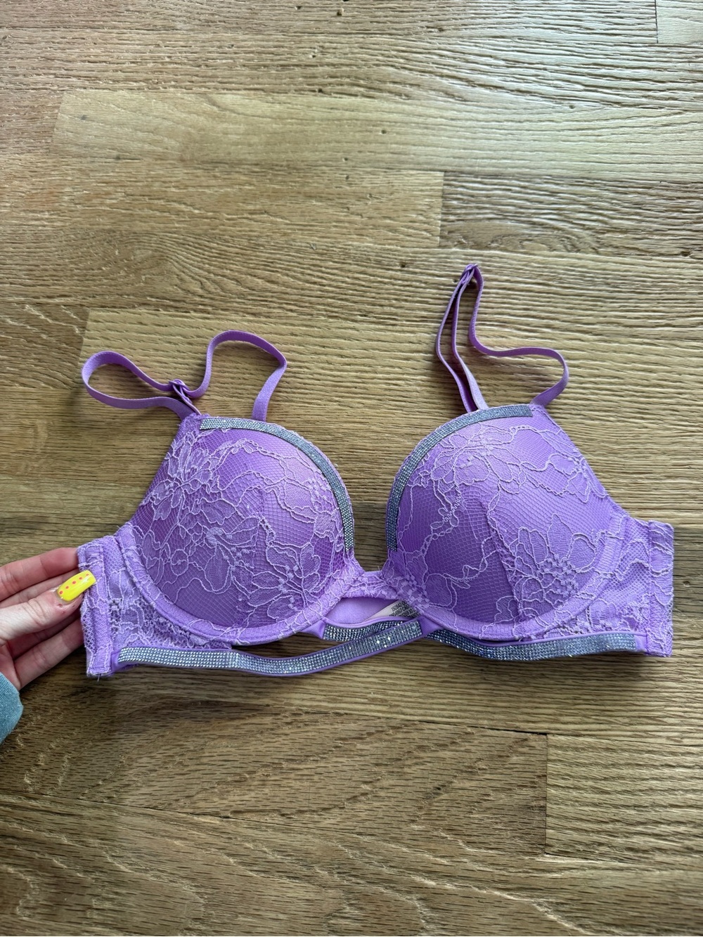 Victoria's Secret Lavender Lace Push-Up Bra with Silver Rhinestone Trim